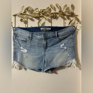 Torrid Blue Denim Shorts with Lace Detail